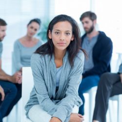 Woman in recovery group