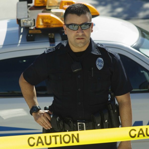 Police officer with patrol car