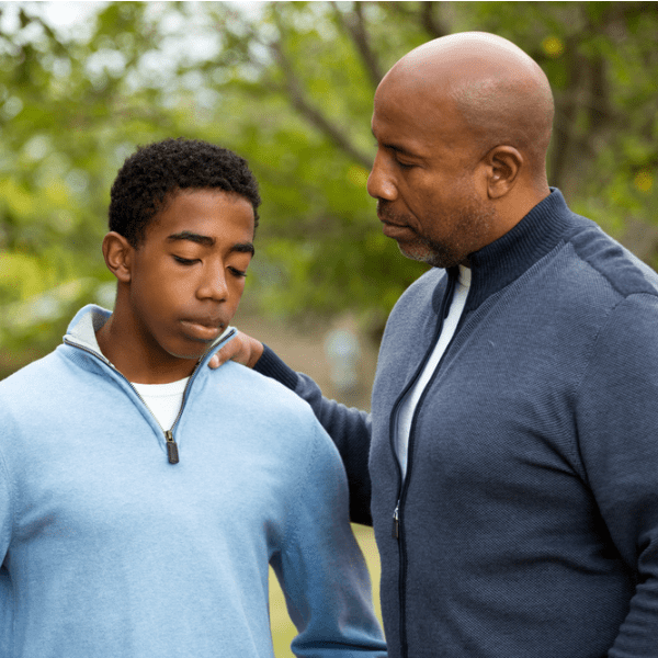 Father and son talking