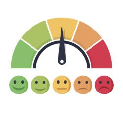 illustration of a scale of happy faces ranging from smiling to frowning