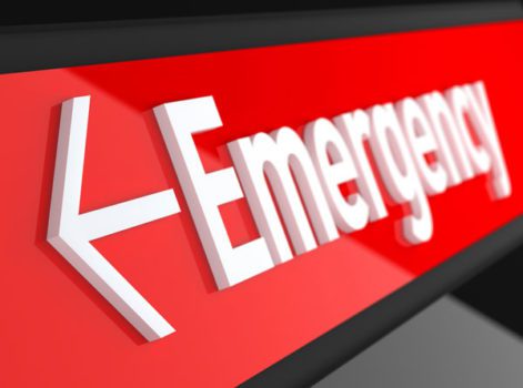 Red emergency room sign with arrow pointing left