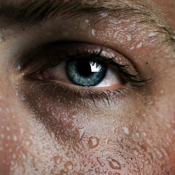 Eye closeup sweaty face