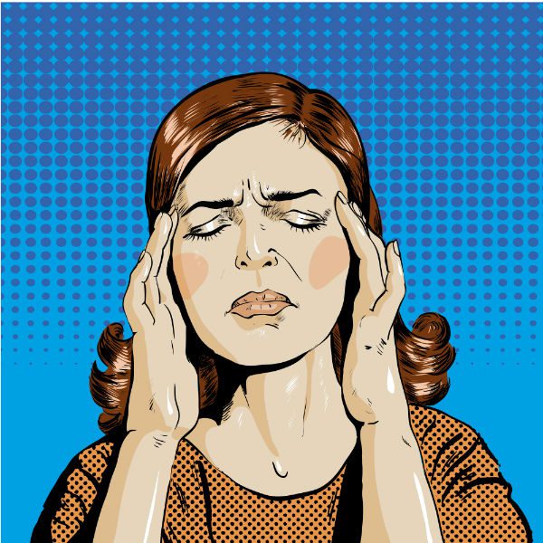 Woman with headache graphic