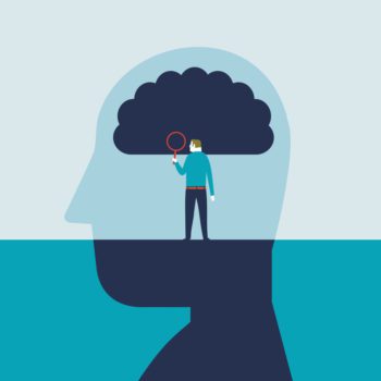 illustration of man examining brain