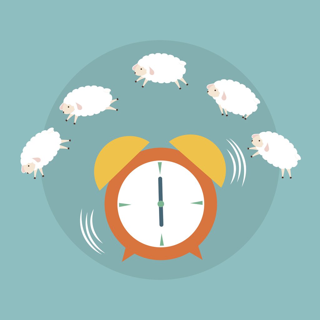illustration of alarm clock with jumping sheep