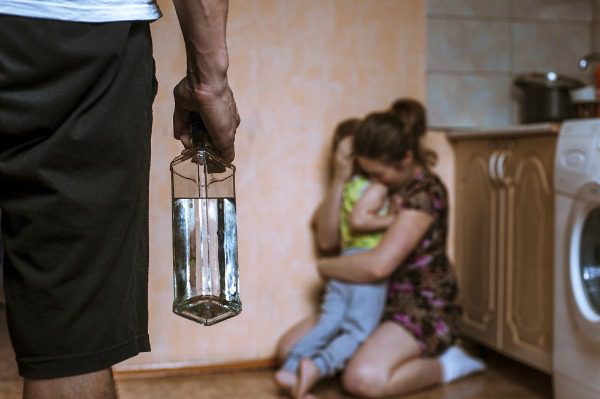 Alcoholic father threatening wife and child
